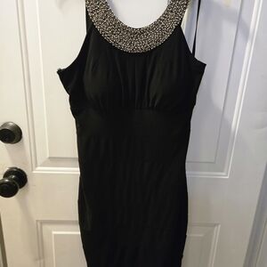 Cachet Black Backless Dress with Embellished Neckline
